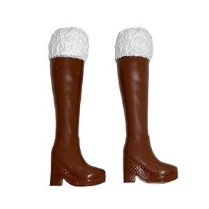 Barbie Doll Shoes Cutie Reveal Deer Faux Fur White & Brown Knee High Boots